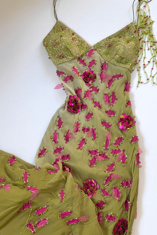 100% Silk Luxurious Designer Fairy Beaded Gown