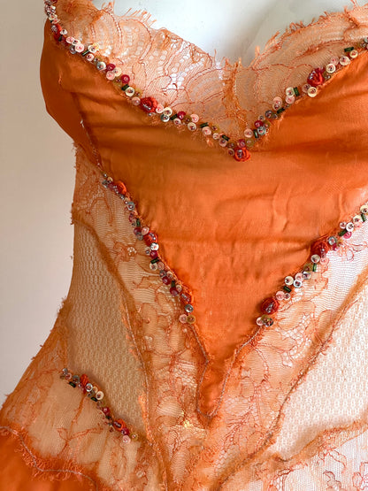 100% Silk Luxurious Designer Orange Slip Dress
