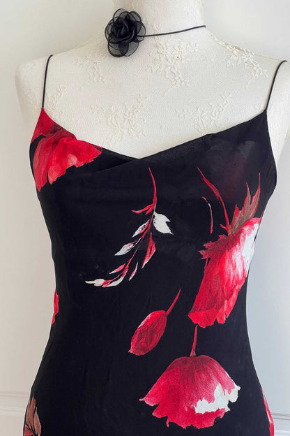 Vintage 1990's Black Floral Dress