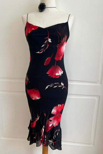 Vintage 1990's Black Floral Dress
