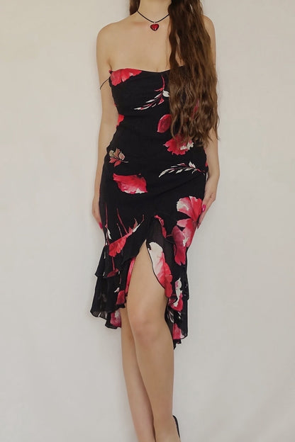 Vintage 1990's Black Floral Dress