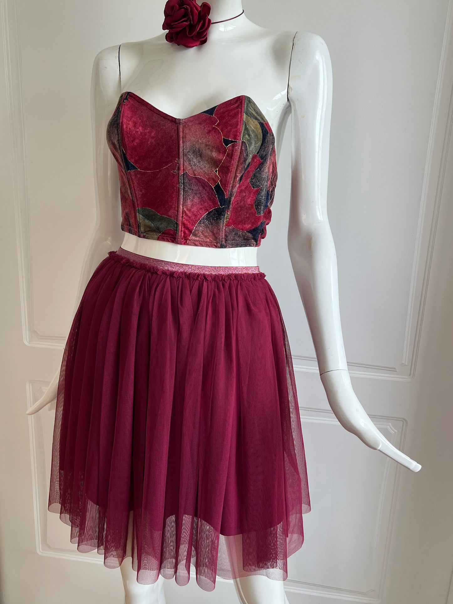 Rose Red Mini Tulle Skirt