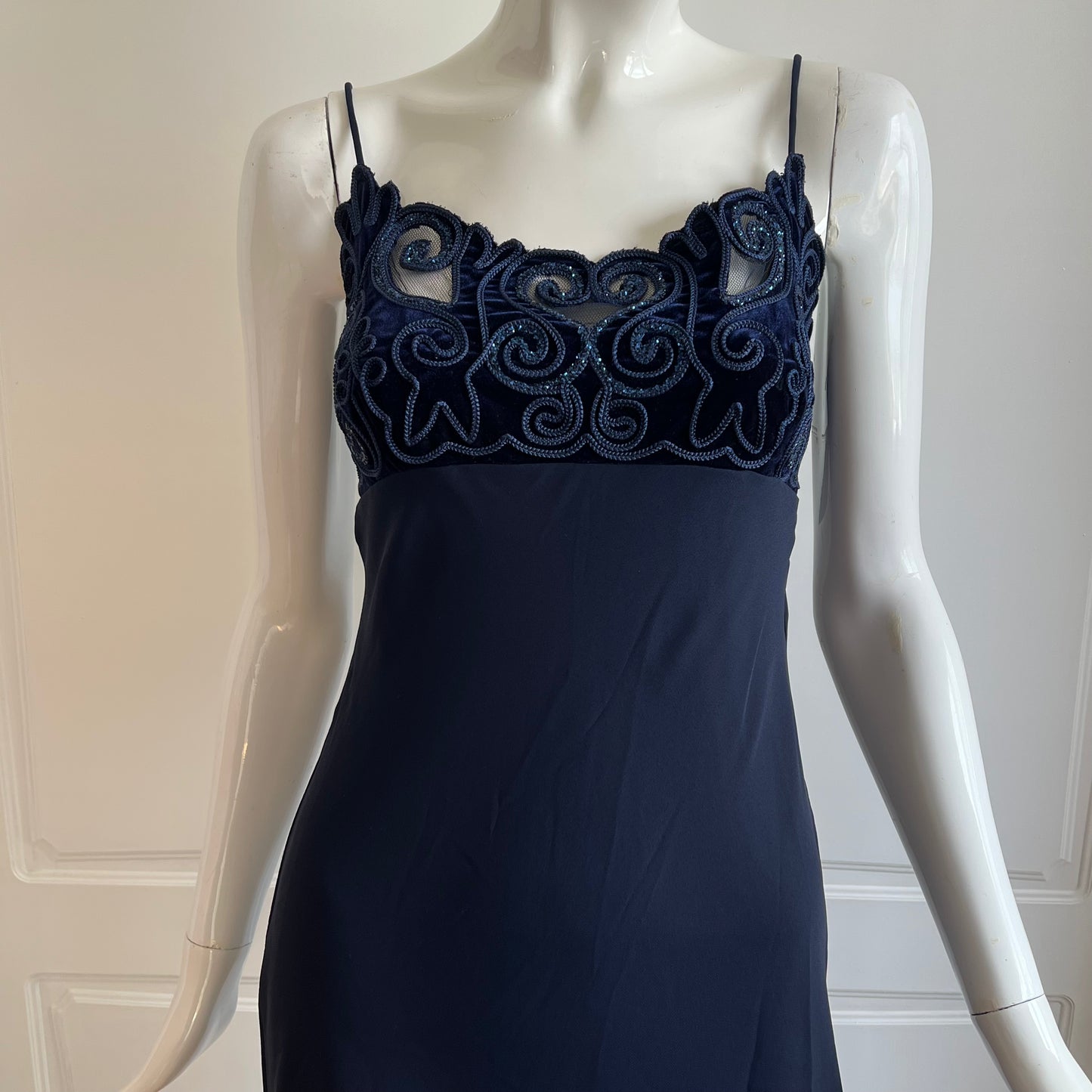 Vintage 1990's Dark Blue Embroidered Slip Gown