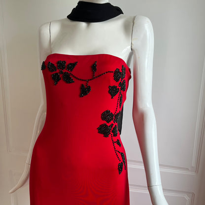1990's Classic Red Beaded Dress