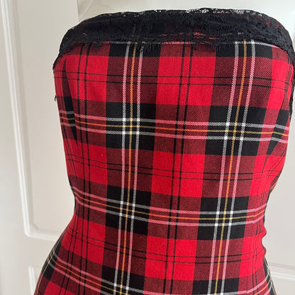 Classic Red Tartan Midi Slit Dress