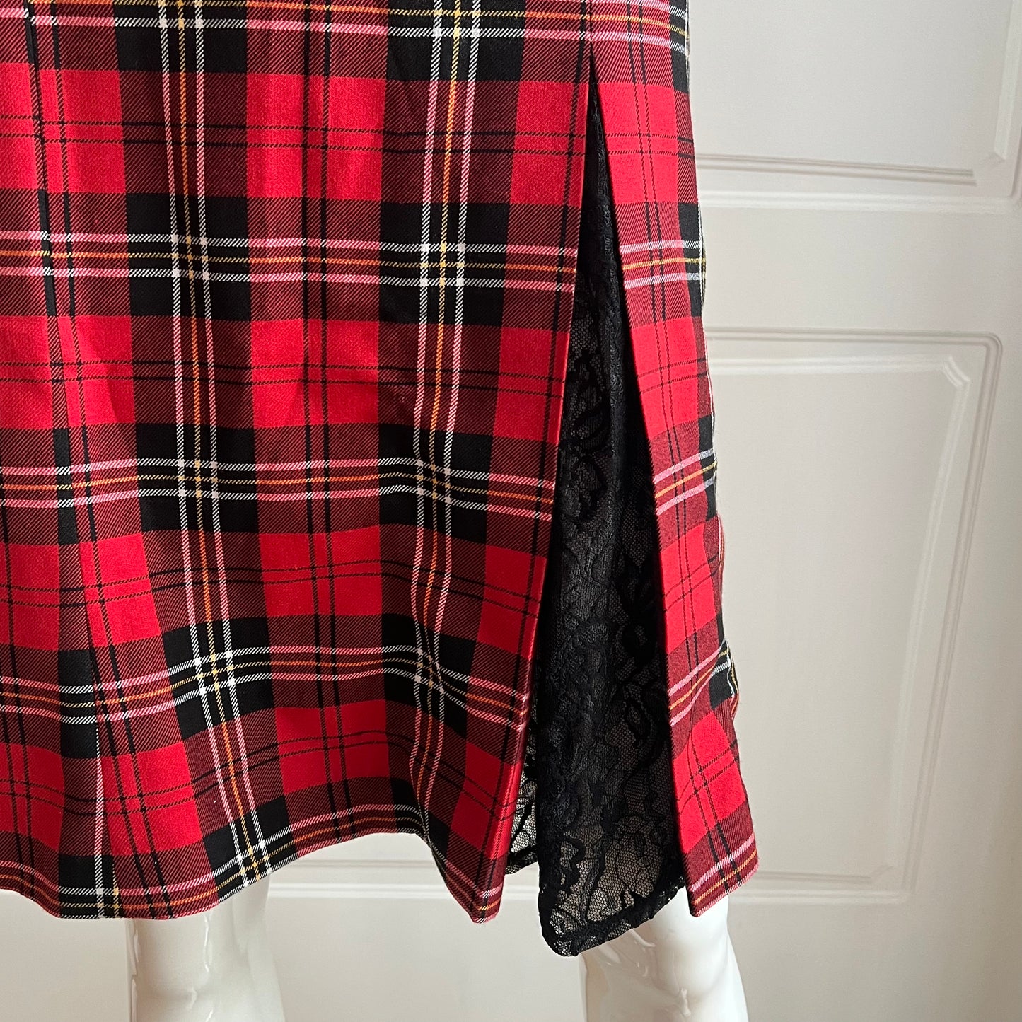 Classic Red Tartan Midi Slit Dress