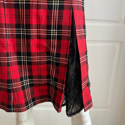 Classic Red Tartan Midi Slit Dress