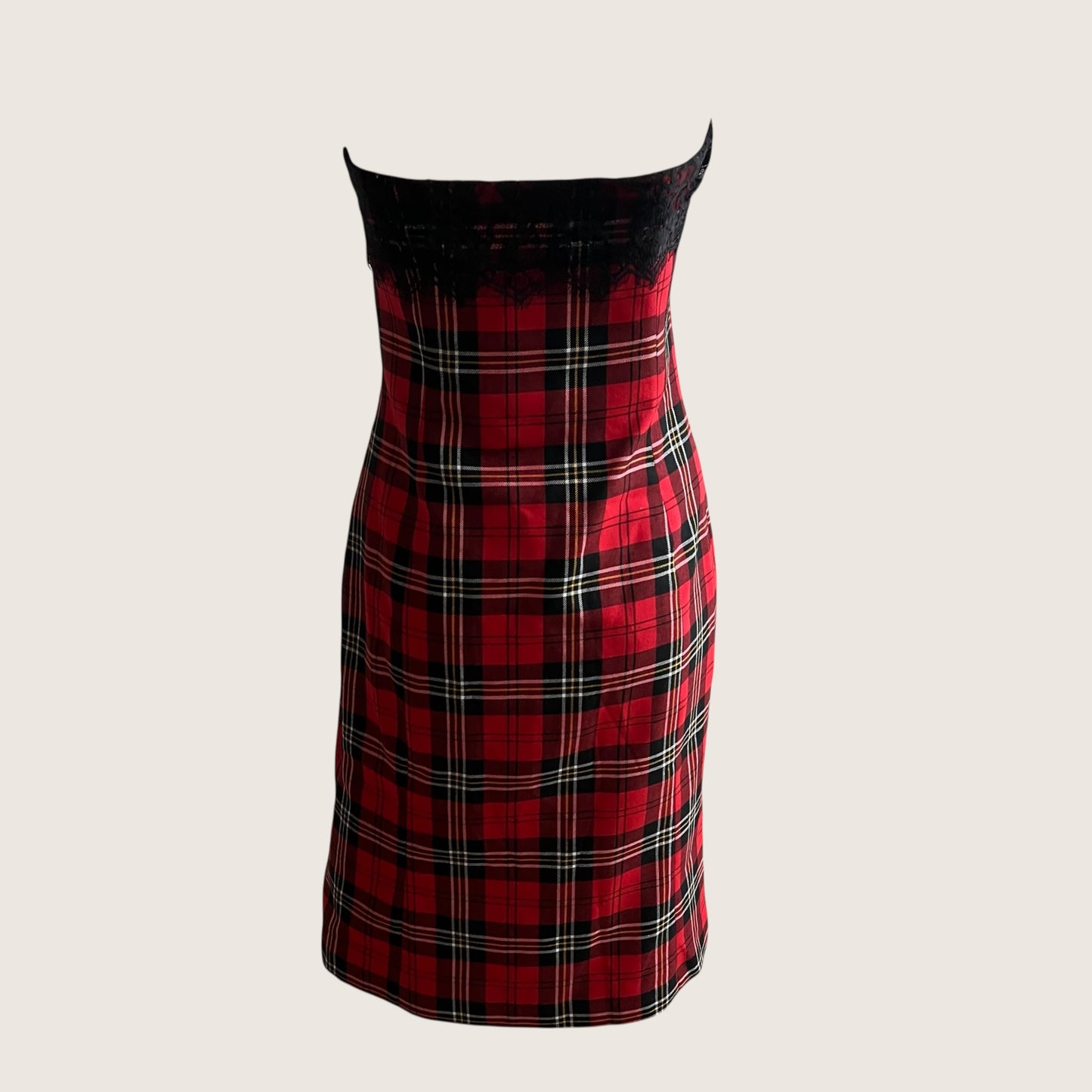 Classic Red Tartan Midi Slit Dress