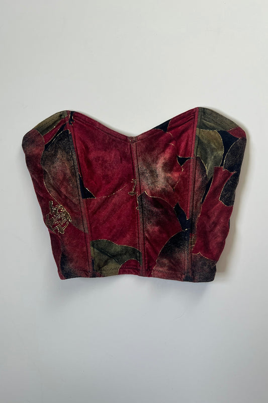 Vintage Red & Green Velour Cropped Corset Top
