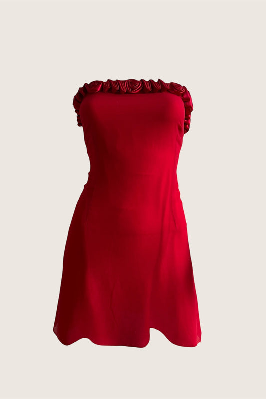 Vintage Red Rosette Mini Slip Dress & Scarf Ensemble