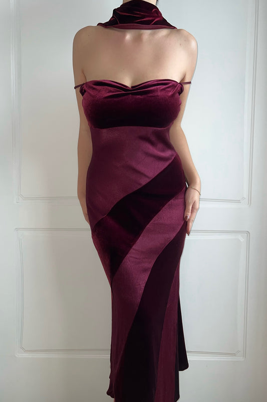 Classic Burgundy Velvet & Satin Slip Dress