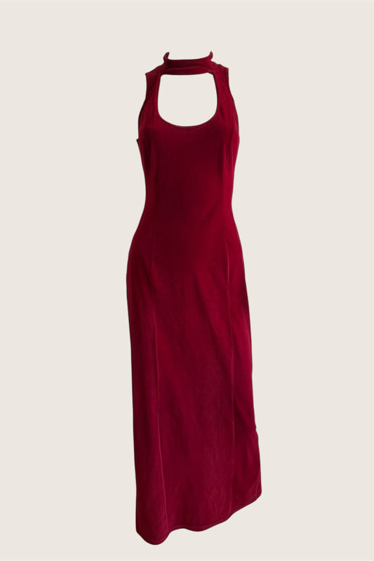 1990's Classic Red Velvet Cut-Out Dress