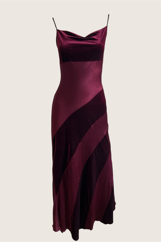 Classic Burgundy Velvet & Satin Slip Dress
