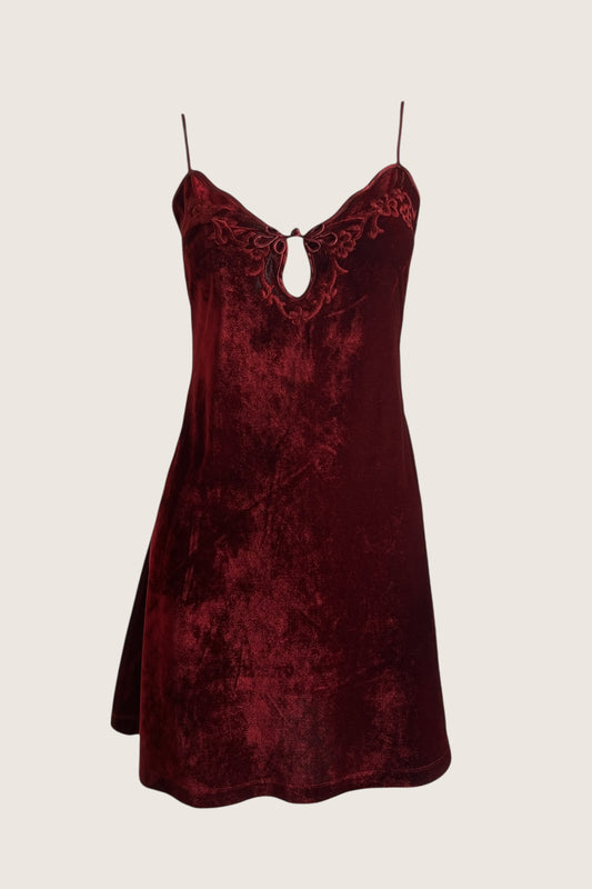 Vintage Burgundy Velour Mini Dress