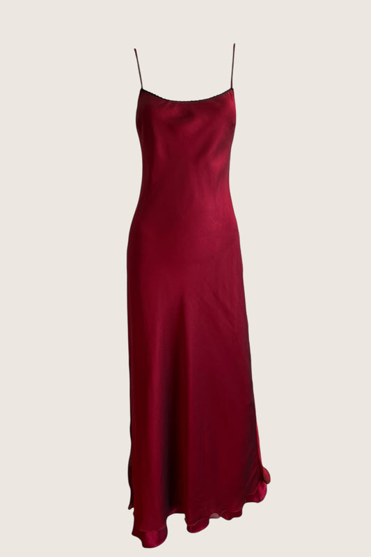 1990's Wine Red Overlay Slip Dress
