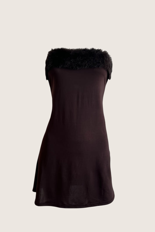 1990's Brown Faux Fur Mini Dress