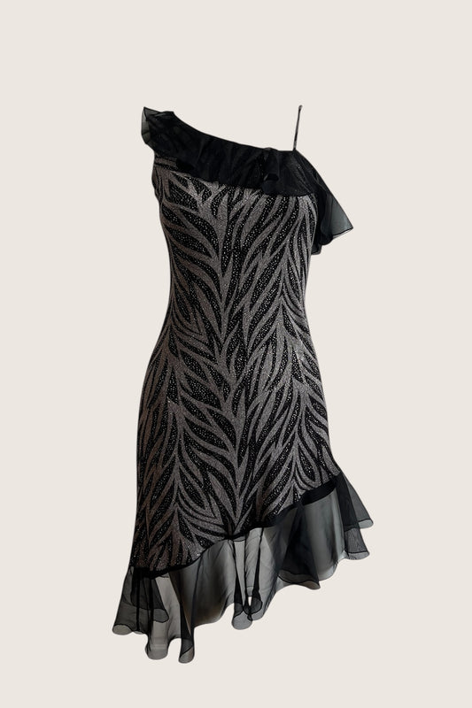 Vintage Silver & Black Ruffled Mini Dress