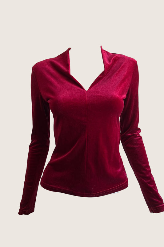 Classic Red Velour Long Sleeve Top
