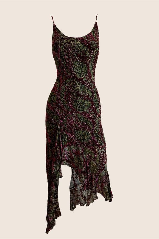 Luxurious Vintage Velvet Beaded Dress & Scarf Ensemble