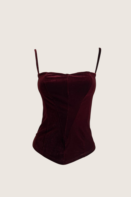 Vintage 1990's Burgundy Velour Corset Style Top