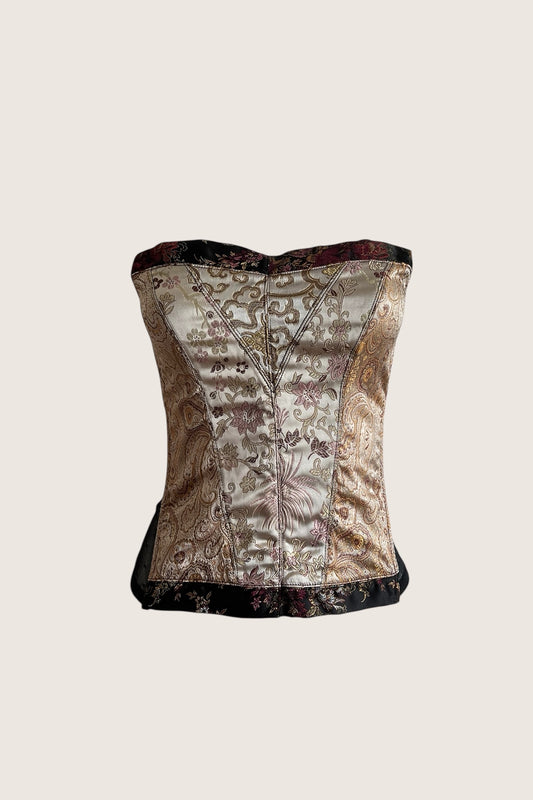 2000's Dark Gold Jacquard Corset Top