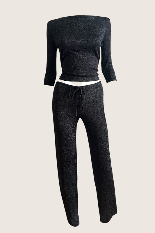 1990's Charcoal Black Glittery Top & Pants Ensemble