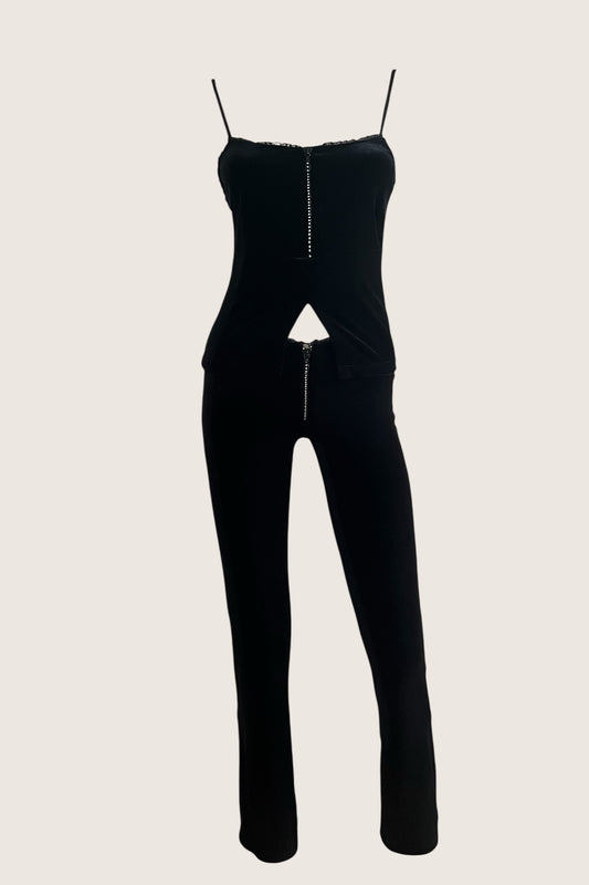 1990's Black Velour Cami Top & Pants Ensemble