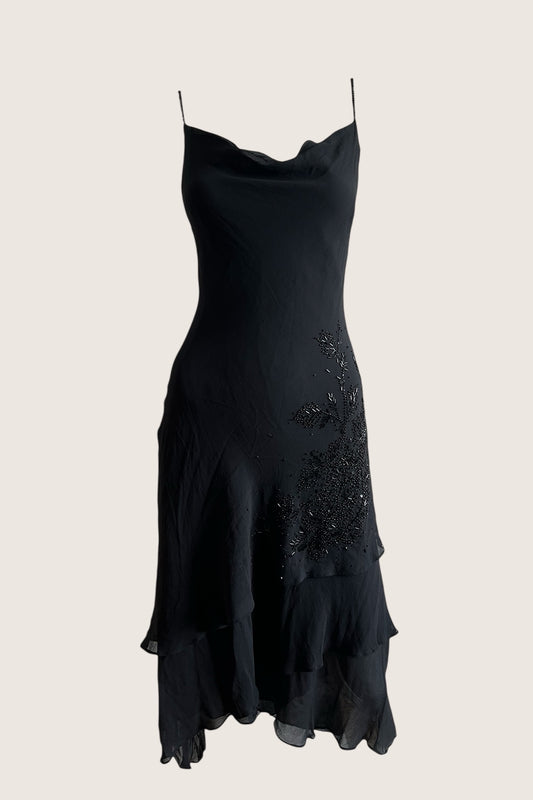 100% Silk Vintage Black Beaded Dress