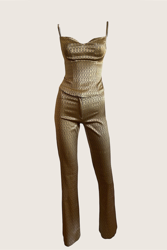 1990's Luxurious Designer Gold Corset & Pants Ensemble