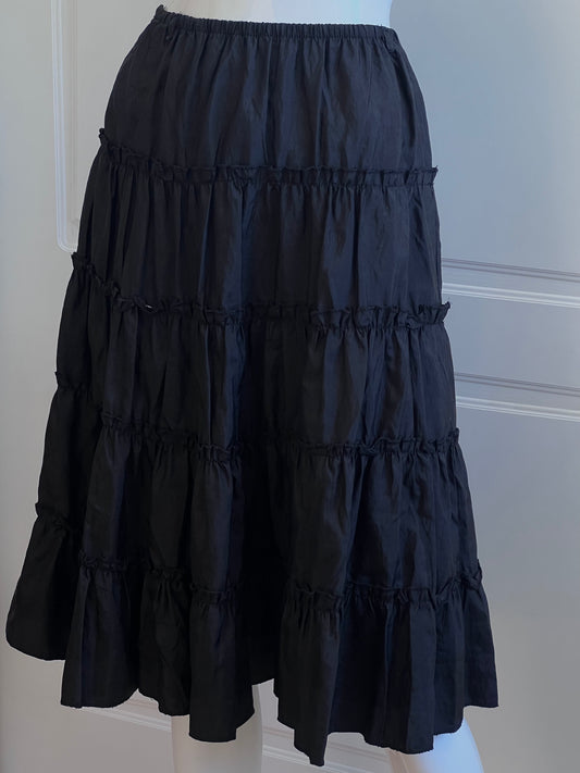 Vintage Black Cascading Midi Skirt