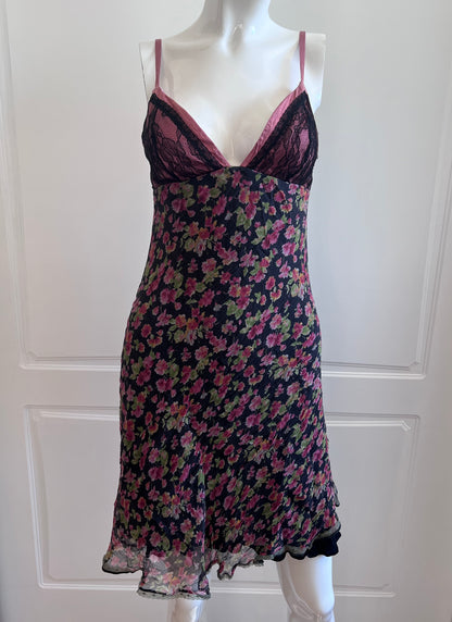 Luxurious Designer 100% Silk Floral Mini Dress