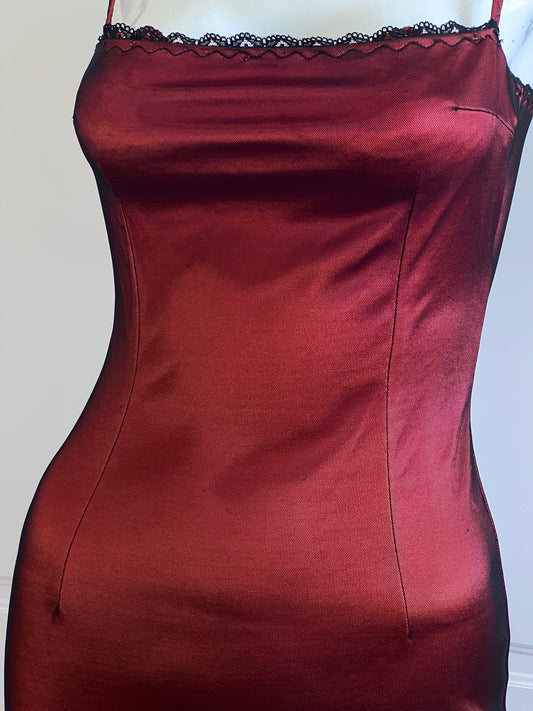 Luxurious Designer Wine Red Overlay Midi Dress