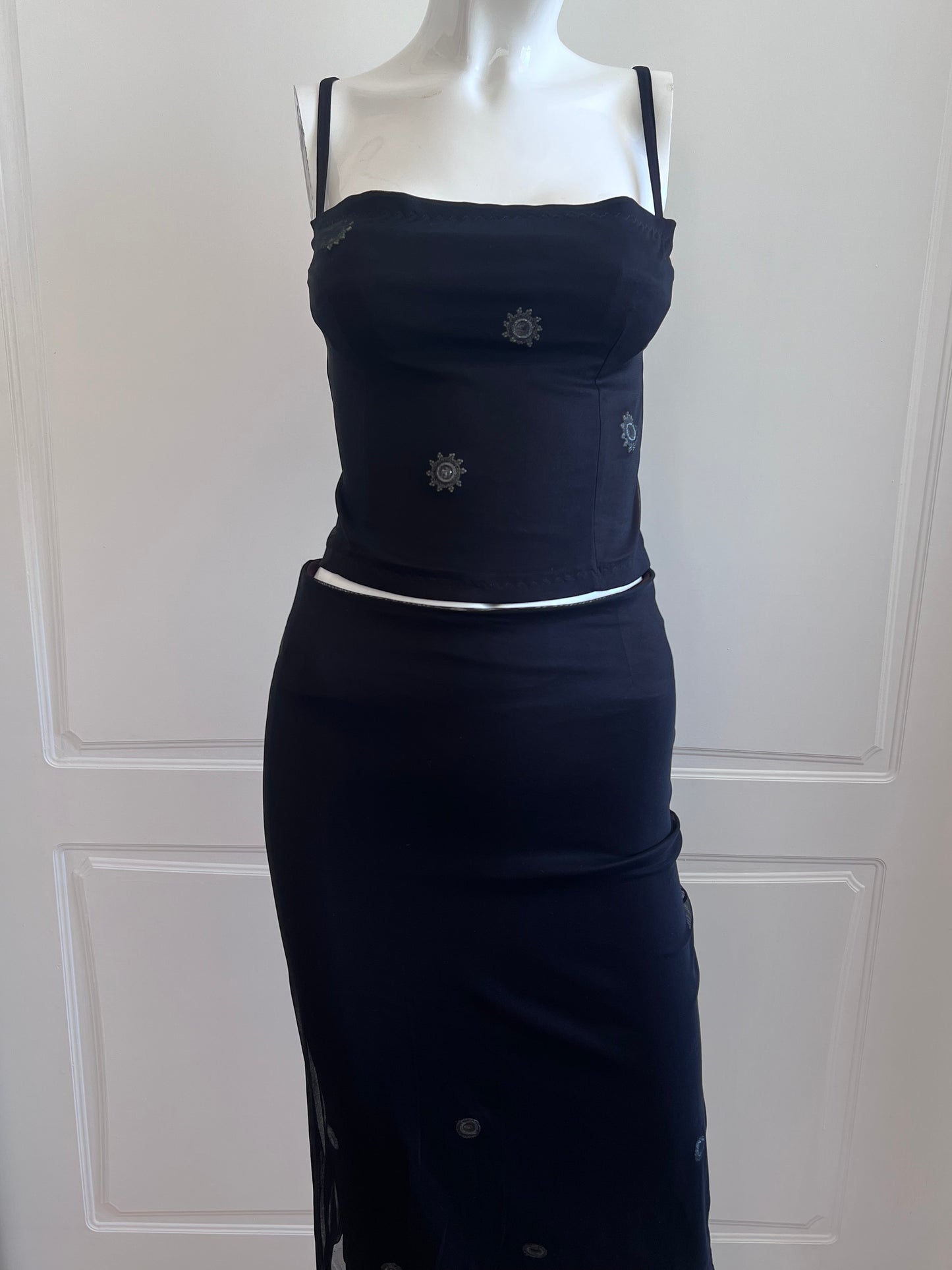 Luxurious Designer Dark Cherry Corset & Slip Skirt Ensemble