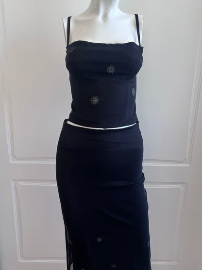 Luxurious Designer Dark Cherry Corset & Slip Skirt Ensemble