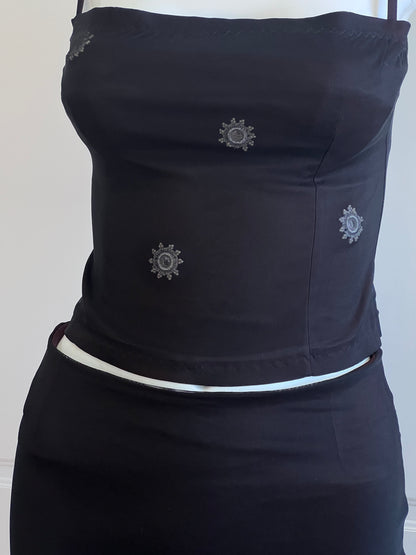 Luxurious Designer Dark Cherry Corset & Slip Skirt Ensemble
