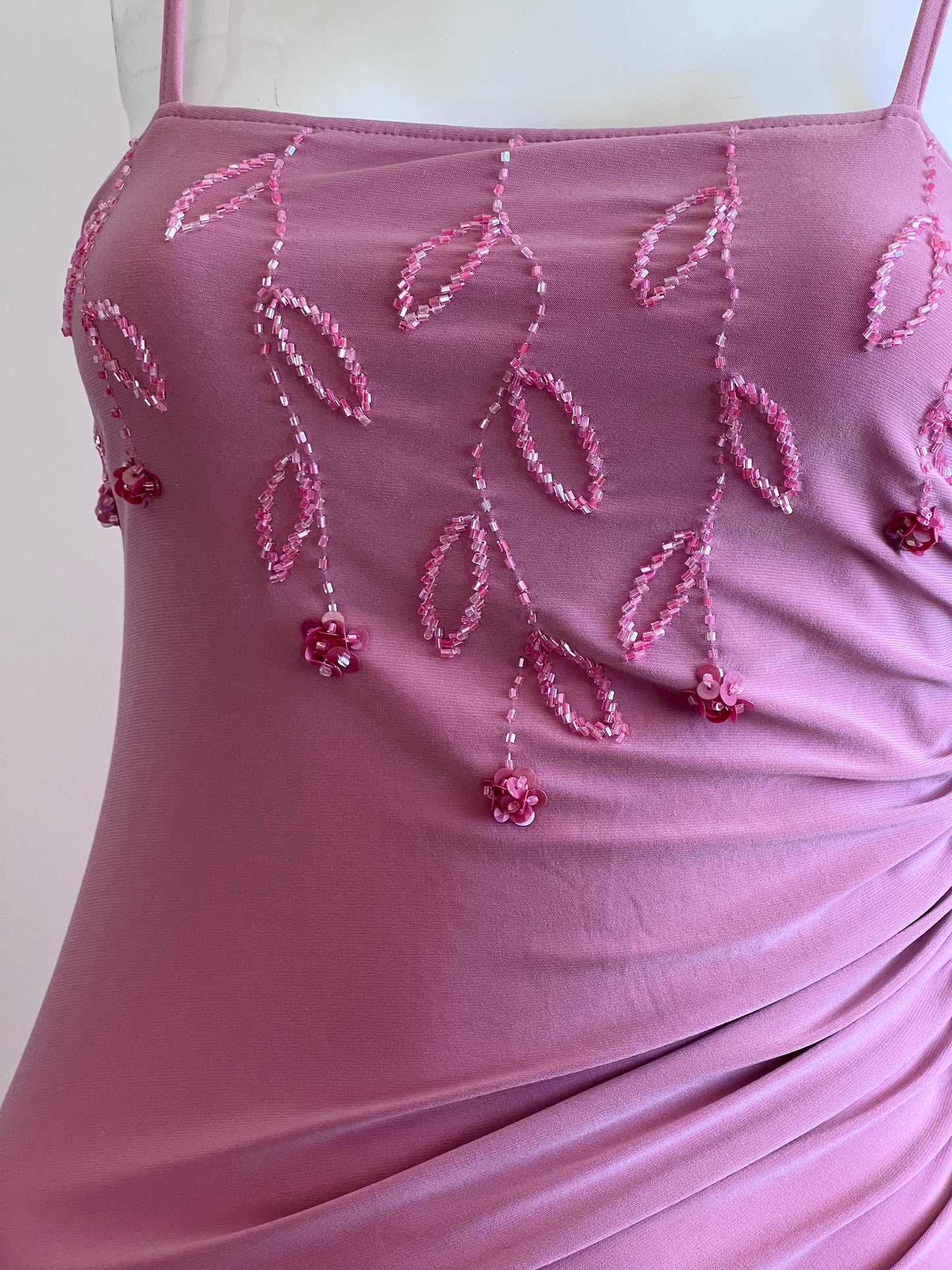Vintage Blush Pink Beaded Dress & Scarf Ensemble