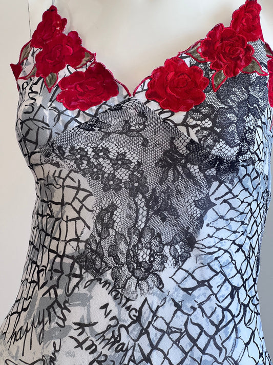 Vintage Rose Appliqué Midi Dress