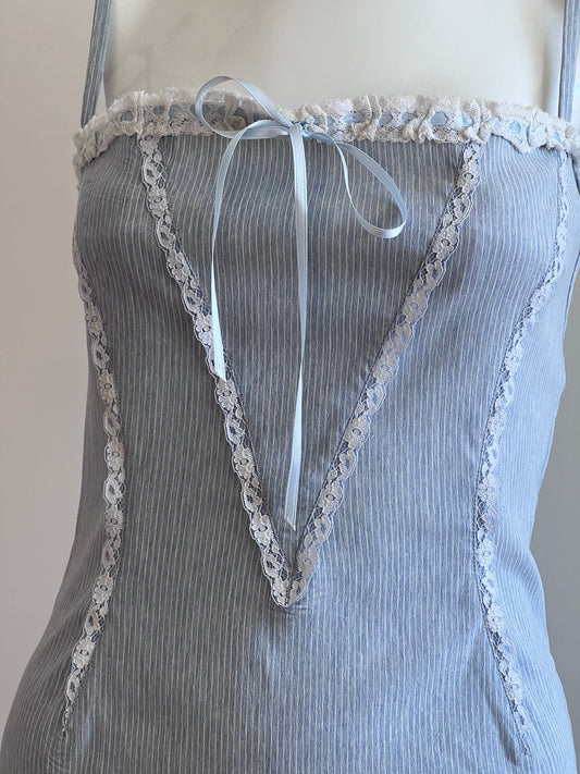 Luxurious Designer Pastel Blue Striped Dress