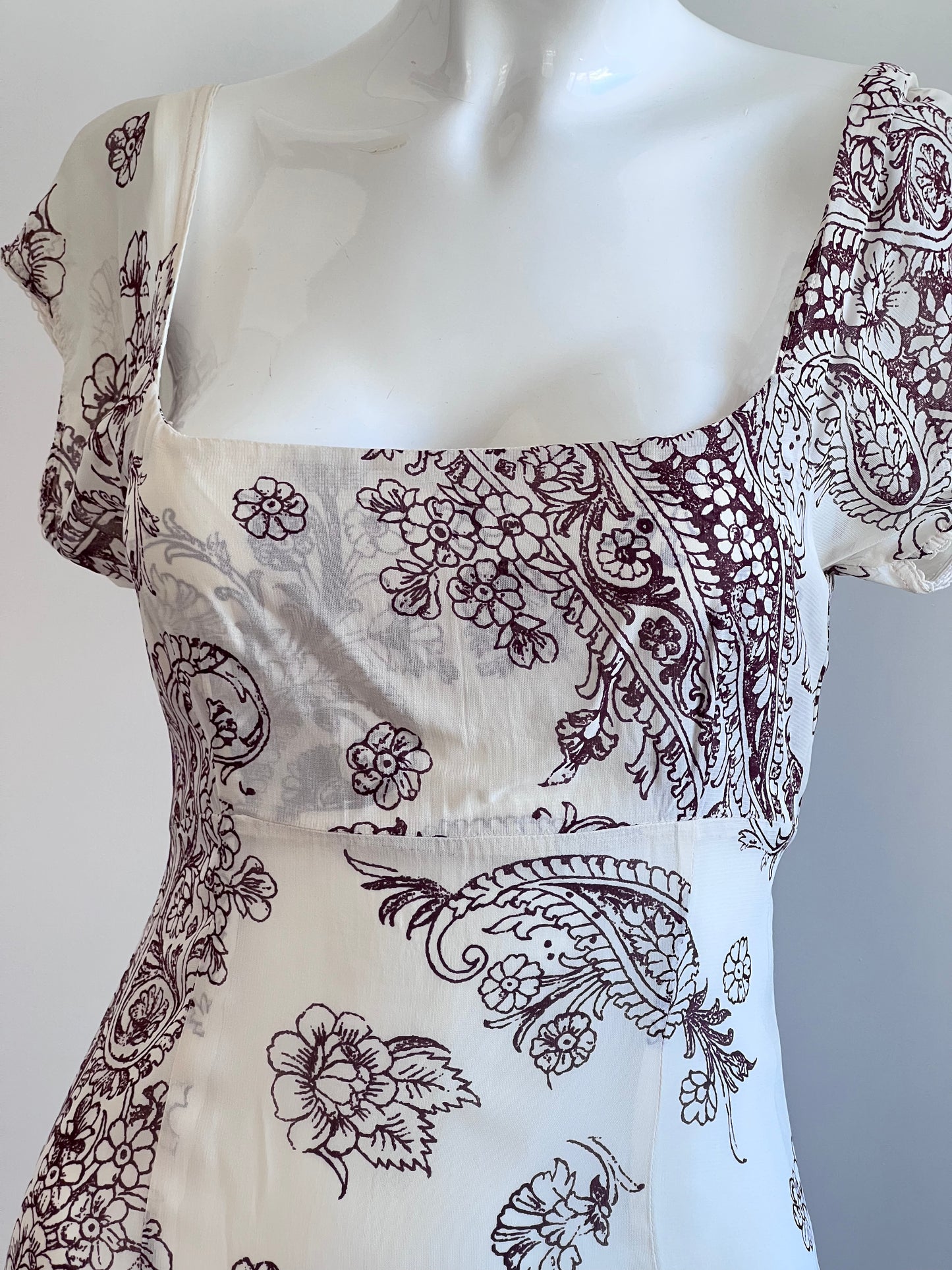 Vintage Beige Floral Midi Dress