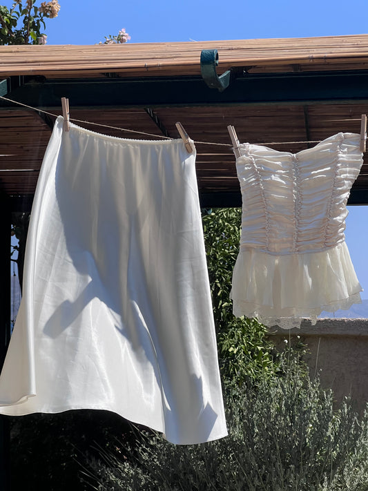 Vintage Silk Ivory Peplum Corset Bodice