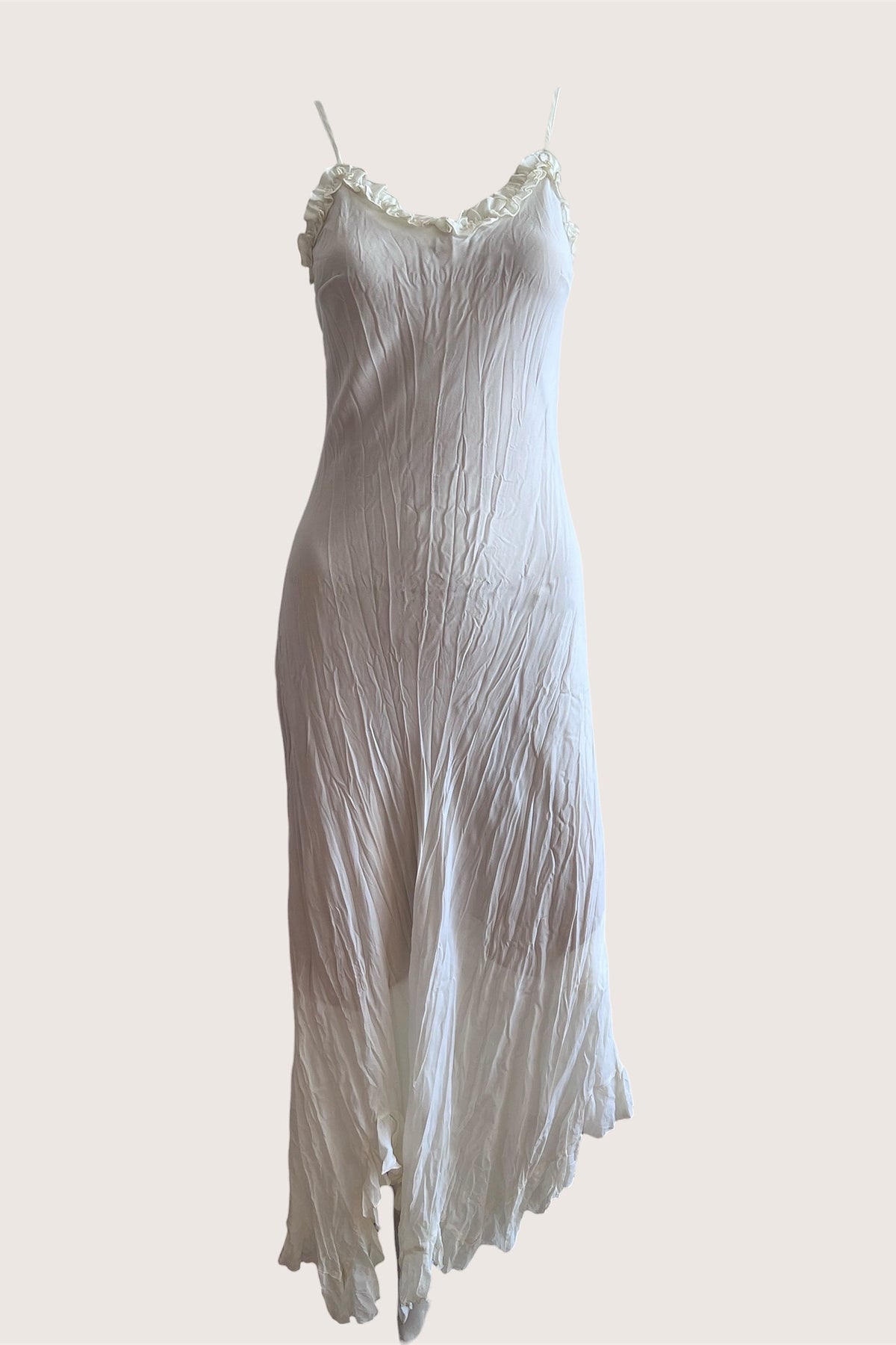 Vintage Ivory Pleated Maxi Slip Dress