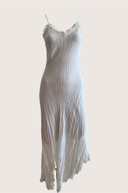 Vintage Ivory Pleated Maxi Slip Dress