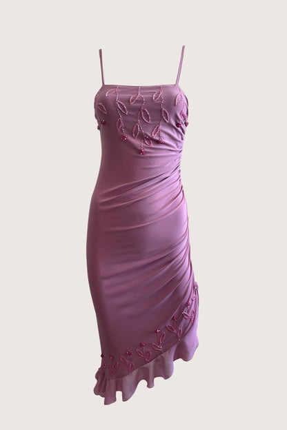 Vintage Blush Pink Beaded Dress & Scarf Ensemble