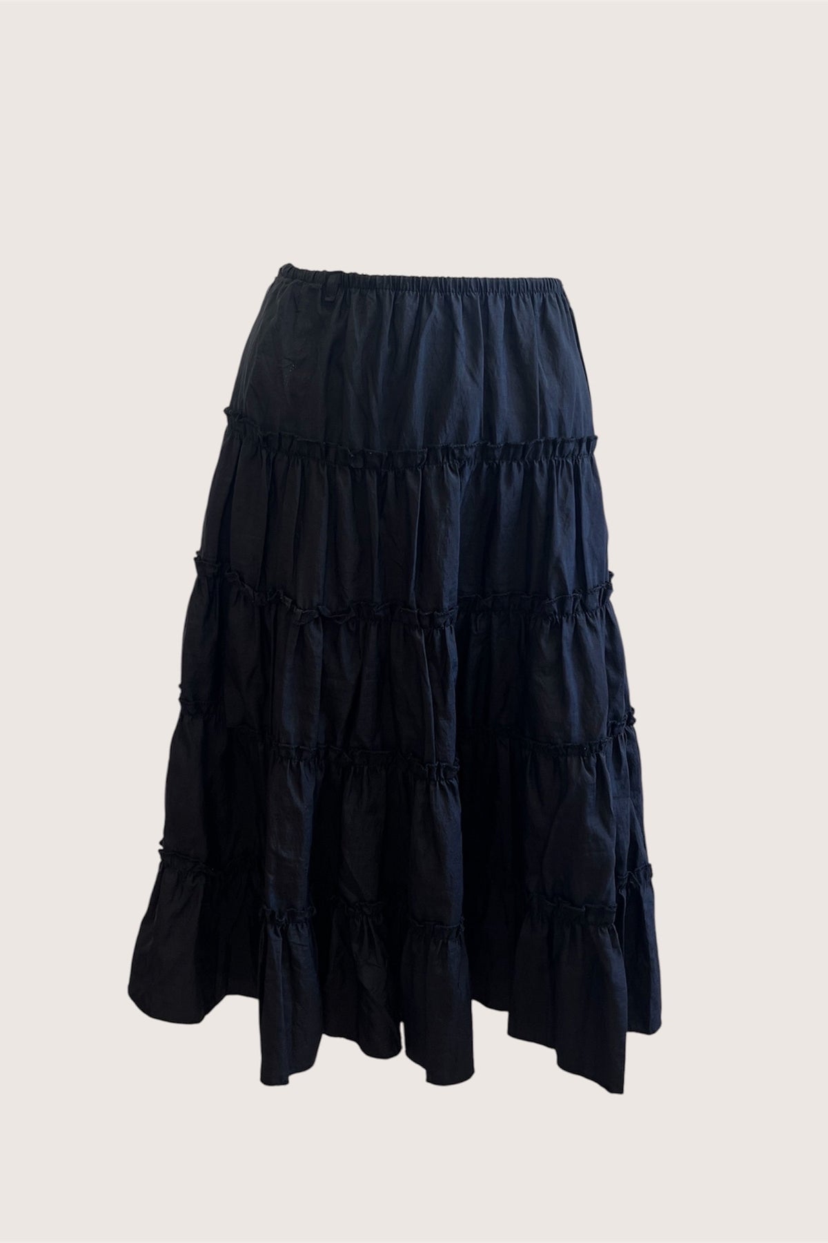 Vintage Black Cascading Midi Skirt