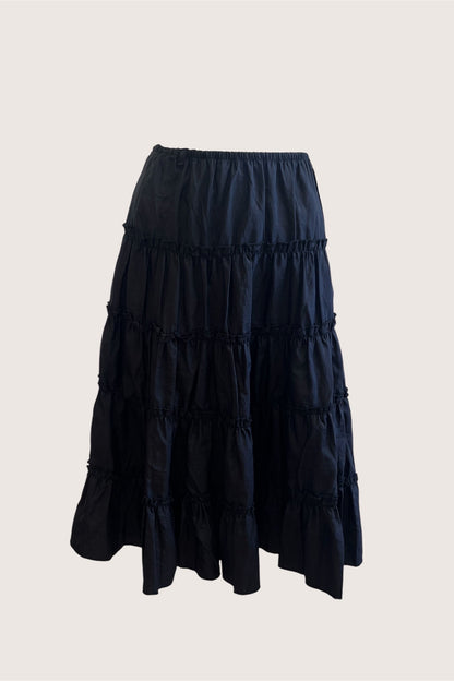 Vintage Black Cascading Midi Skirt