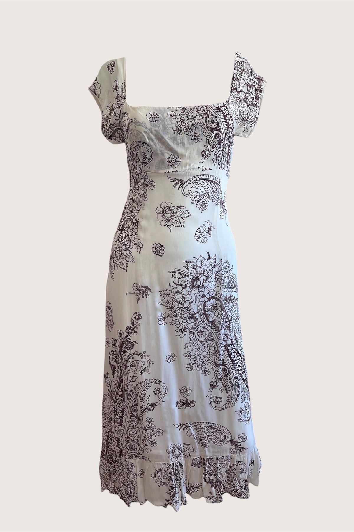 Vintage Beige Floral Midi Dress