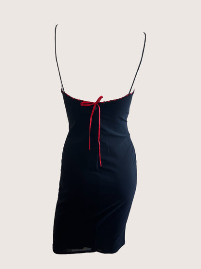 1990's Little Black Bustier Dress (Red)