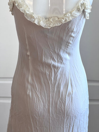 Vintage Ivory Pleated Maxi Slip Dress