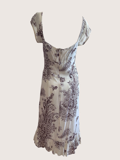 Vintage Beige Floral Midi Dress