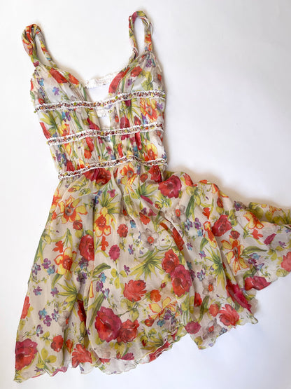 Vintage Silk Floral Mini Dress